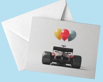 Funny Racing Birthday Card | Motorsport Balloon Greeting Card, Birthday Gift for Race Fans