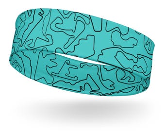 Track Wraps Teal Black Headband | Twist Motorsport Headband, Gift for Racing Fans, Workout Hairband