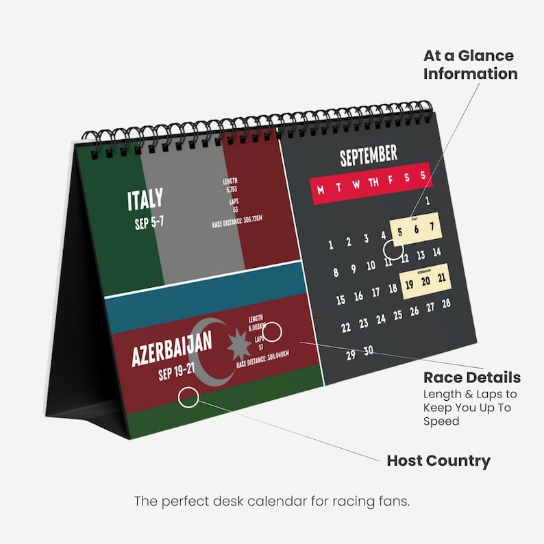 2025 F1 Race Schedule Desk Calendar, Formula 1 Calendar, F1 Art