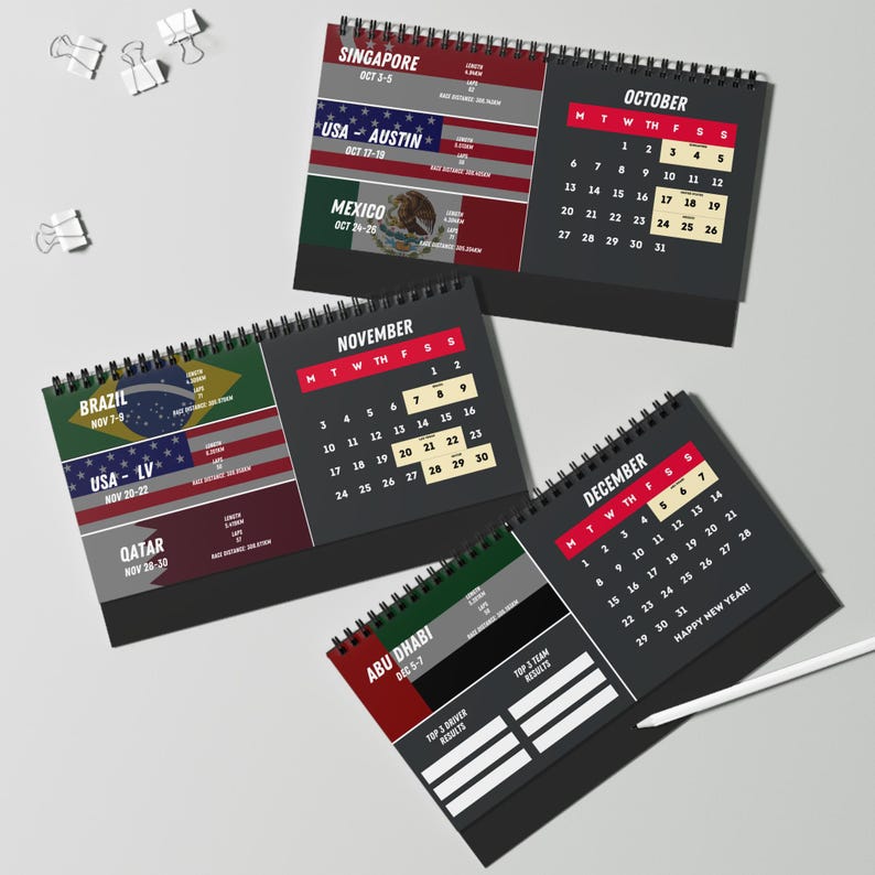 2025 F1 Race Schedule Desk Calendar, Formula 1 Calendar, F1 Art