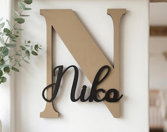 Placa de madeira personalizada para porta de quarto infantil com nome | Placa de identificação | Decoração para quarto infantil | Presente para chá de bebê