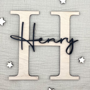 Placa de madera con nombre para niño y niña – Letrero personalizado para la puerta de la habitación del bebé – Regalo de nacimiento o cumpleaños – Decoración habitación bebé