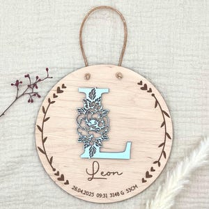 Geboortebord met naam en geboortedata, gepersonaliseerd cadeau voor geboorte of doop – babykamerdecoratie, deurbord voor doopkind