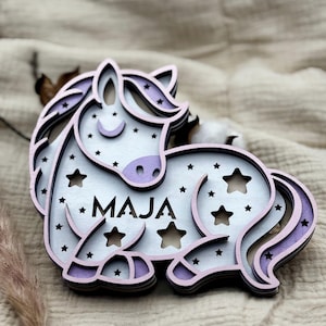 Personalizable night light horse warm white LED light gift birth, baptism, pregnancy, nursery, girl, boy, baby