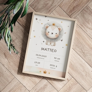 Poster di nascita ricordo del primo giorno – poster personalizzato per bambini e bambine | Idea regalo cameretta neonato con nome e data di nascita