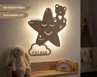 Personalized Star Night Light for Baby | Wooden Night Light with Name | LED Nursery Lamp | Gift for Birth & Christening