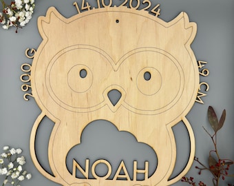 Personalized Owl Night Light | Wooden Night Light with Name | Nursery Lamp | Gift for Birth & Christening | Various Sizes