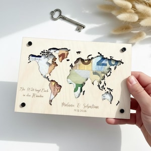 Geldgeschenk Hochzeit personalisiert Holz Weltkarte | Geldgeschenk Konfirmation Kommunion Taufe | Geldgeschenk runder Geburtstag