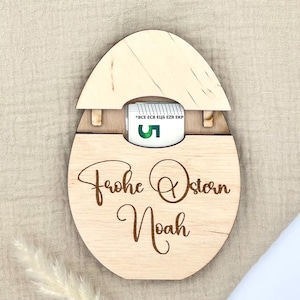 Osterei Geldgeschenk aus Holz – Personalisiert & lackiert – Ideal für Ostern, Geld sowie Gutscheinkarten haben Platz
