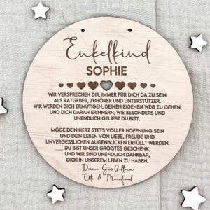 Geschenk Enkelkind Geschenk fuer Enkel - Personalisiertes Taufschild Holz – Oma Opa Namen Taufdatum Geburtsdatum Widmung Spruch Taufgeschenk