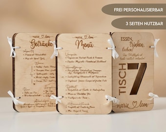 Gepersonaliseerde houten menukaarten, drankmenu's en tafelnummers - houten tafeldecoraties voor bruiloften - plattegronden, plaatskaartjes, naamkaartjes