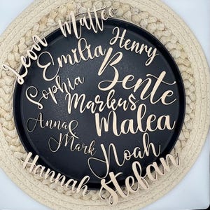Plaatskaarten met naam, gemaakt van hout 5 mm Gepersonaliseerde tafeldecoratie bruiloft, doop, verjaardag, Kerstmis, feesten berkenhout