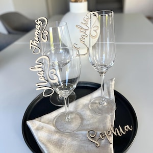 Plaatskaarten hout voor glazen gepersonaliseerde naamplaatjes plaatskaarten tafeldecoratie plaatskaarten bruiloft, doop, verjaardag 3 mm dik