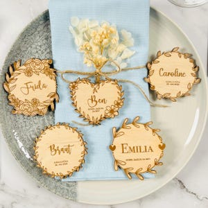 Place cards wood wedding • personalized place cards • seating plan name tags baptism communion birthday • table decoration guests with engraving