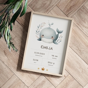 Poster di nascita maschio o femmina: foto personalizzata del bambino con nome, data di nascita e altro | Regalo per nascita, battesimo, baby shower