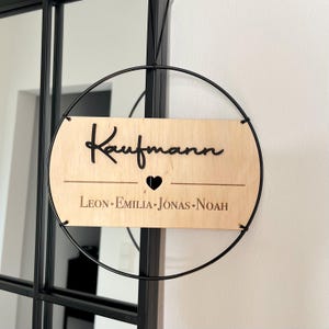 Housewarming gift, housewarming gift, housewarming gift, moving gift, personalized family sign in metal ring, door wreath family sign