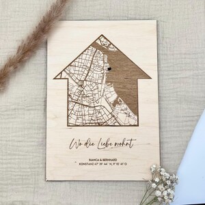 Personalisierte Karte Bild mit koordinaten, geschenk hochzeit, jahrestag, einzug, partner, freund, freundin, verlobung geburtstag