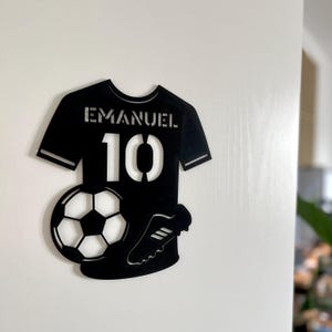 Targa da calcio personalizzata in legno – targa per porta cameretta bambini con nome e numero – regalo per nascita, battesimo, iscrizione a scuola e altro ancora