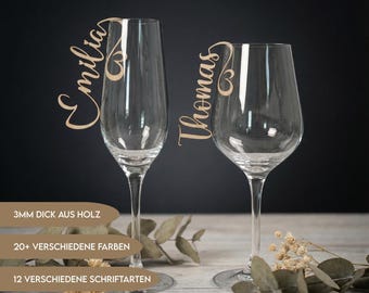 Houten naamkaartjes voor glazen - Gepersonaliseerde naamkaartjes voor op tafel | Tafeldecoratie voor bruiloften, doopfeesten en verjaardagen | Naam van hout | 3 mm