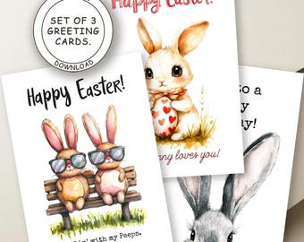Tarjetas de Pascua de conejito / Tarjetas plegadas de 5x7 (Descarga instantánea)