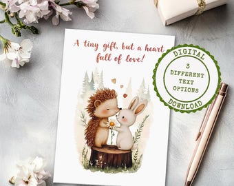 Tarjeta de felicitación de erizo y conejo: San Valentín, cumpleaños (descarga digital)