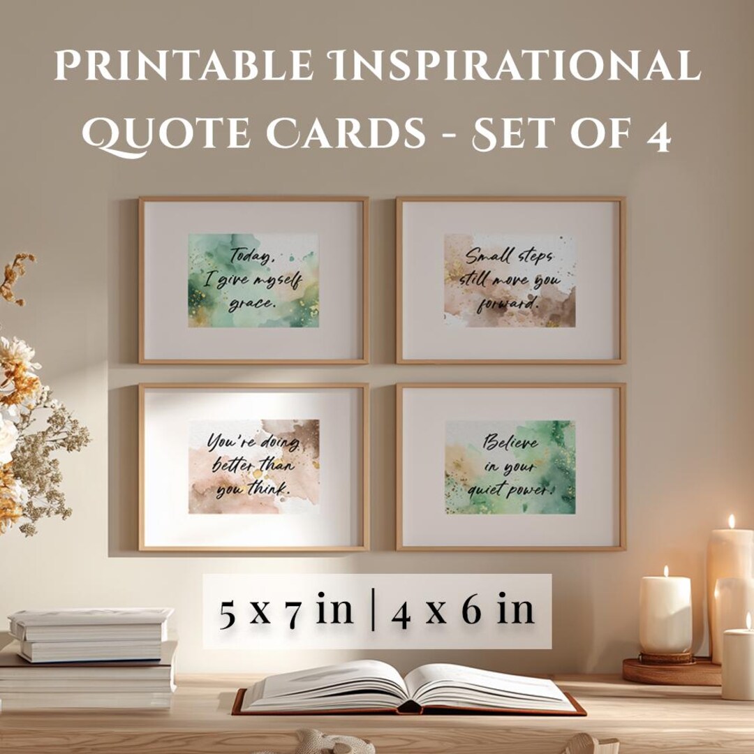 Inspirational Quote Card Set: Watercolor Art Prints (PDF, PNG, JPEG ...
