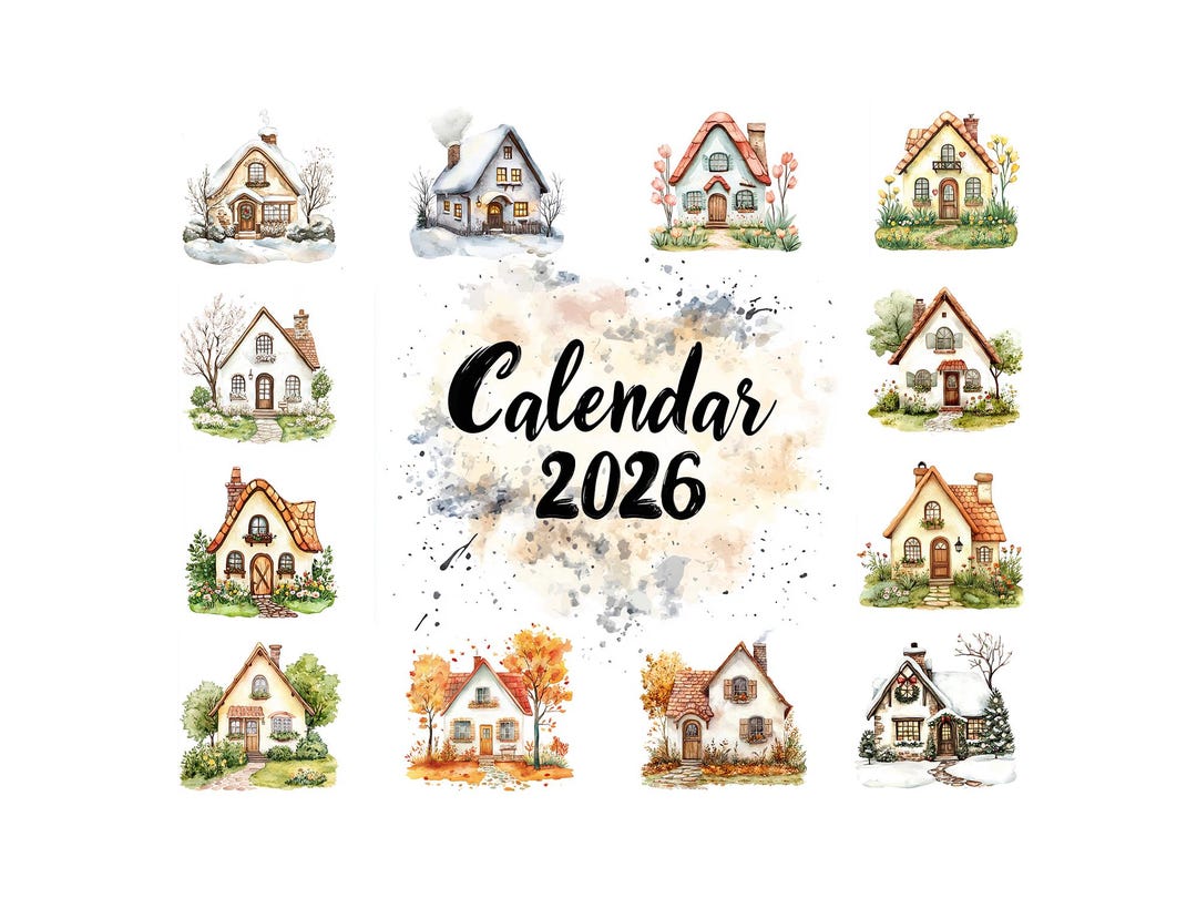 2026 Wall Calendar- Cozy Cottage Art, Charming Home Illustrations for a ...