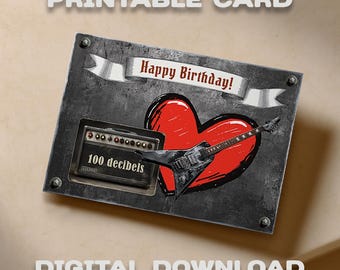 Tarjeta de cumpleaños pop-up DIY de rock: Tarjeta de felicitación imprimible de heavy metal (plantilla PDF)