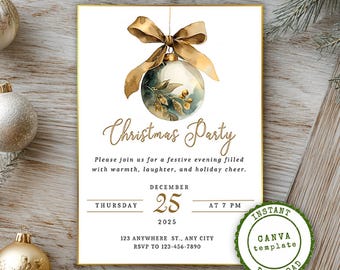 Invitación elegante para fiesta navideña / Plantilla Canva (Descarga digital)