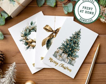 Elegante juego de tarjetas navideñas en acuarela: 4x6 y 5x7 (descarga digital)