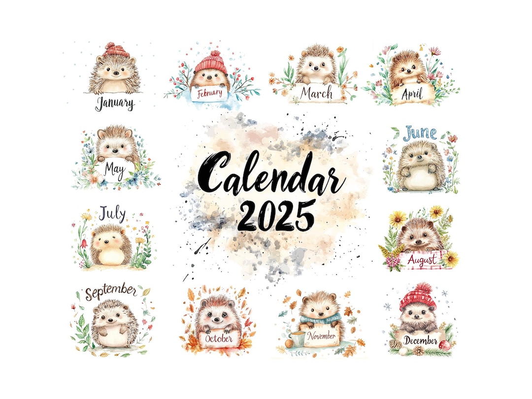 2025 Printable Calendar With Cute Hedgehogs Monthly Wall Planner ...
