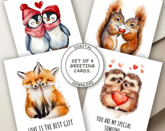 Tarjetas de San Valentín con animales (10,8 x 14 cm) / Notas de amor (Descarga digital)