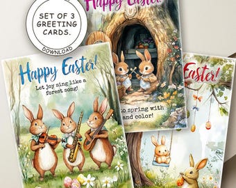 Tarjetas de Pascua imprimibles con cuentos: diseños de conejitos de primavera (PDF y JPEG)