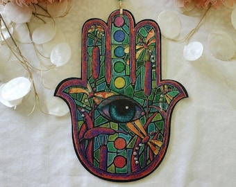 AWAKENING Hamsa-Hand of God-Good Luck Hamsa-Evil Eye-Good Fortune-Khamsa-Jeweled Chakra-Dragonfly Wall Art-Hamsa Wall Art-Hand of Fatima