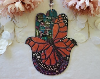 LOVE and MIRACLES Hamsa, Hand of God, Blessing, Symbol of Love, Good Fortune, Good Luck, Butterfly Gift
