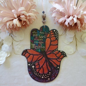 LOVE and MIRACLES Hamsa, Hand of God, Blessing, Symbol of Love, Good Fortune, Good Luck, Butterfly Gift