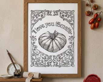 Botanische tomatenkunstprint, Catalaanse modernistische keukendecoratie (digitale download)