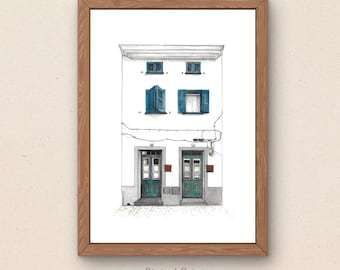 Architectuurprint van Menorca, Mediterrane huis aquarelkunst (digitale download)