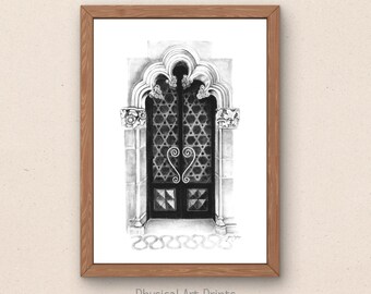Potloodtekening van de gevel van Casa Amatller in Barcelona, Modernistische architectuurprint, poster ter decoratie van een Catalaans monument.