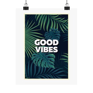 Póster vertical mate "Buenas Vibras", arte mural de selva, decoración tropical, inspiración para el hogar, impresiones motivacionales