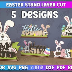 Ensemble de supports de Pâques découpés au laser, motif lapin de Pâques 3D superposé