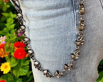 Skull Belt Chain: Stainless Steel Gothic Jean Chain - Y2K Grunge