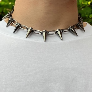 Black Spiked Choker - Black Spiked Chunky Necklace - Streetwear - Gothic - Stainless Steel Lightweight Chain - Y2K - Grunge