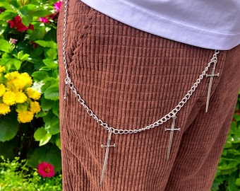 Sword Cross Stainless Steel Belt Chain: Gothic Y2K Jean Chain