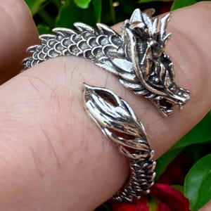 Sterling Silver Dragon Ring: Adjustable Unisex Gothic Y2K