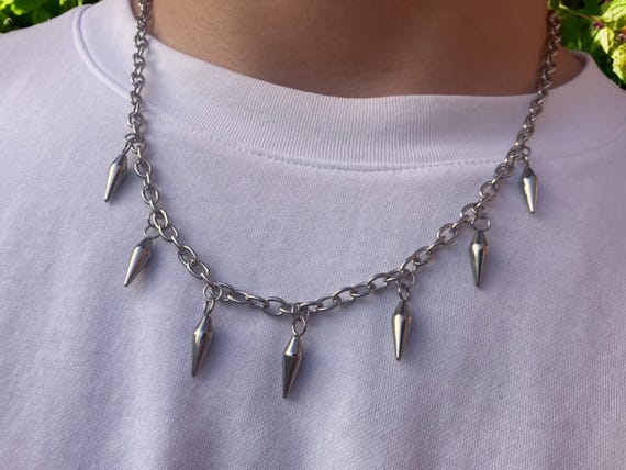 Spiked Rivet Necklace: Stainless Steel Gothic Chain, Y2K Grunge
