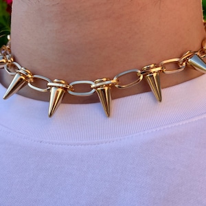 Gold Spiked Choker: Stainless Steel Chunky Chain, Y2K Grunge