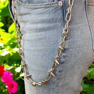 Cadena con pinchos para cinturón de vaqueros - Cadena con pinchos para billetera - Ropa de calle - Gótico - Cadena de acero inoxidable - Y2K - Grunge - Unisex