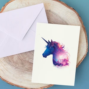 Carte "Licorne cosmique en double exposition" / carte magique cheval, galaxie, fantastique, produit digital unicorn galaxy double-exposure
