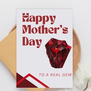 Biglietto di auguri per la festa della mamma con pietra portafortuna - Modello Canva modificabile e stampabile, download immediato, biglietto di auguri fai da te, pietra preziosa, mese di nascita, pezzo unico